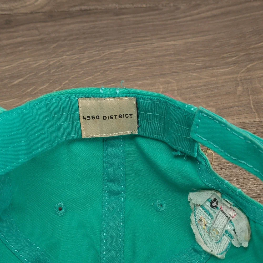 Happy Camper Hat Cap Womens Strap Back Green Distressed RV Camping Hike Gorpcore
